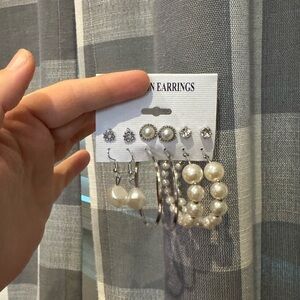 Elegant Pearl and Silver Earrings Set